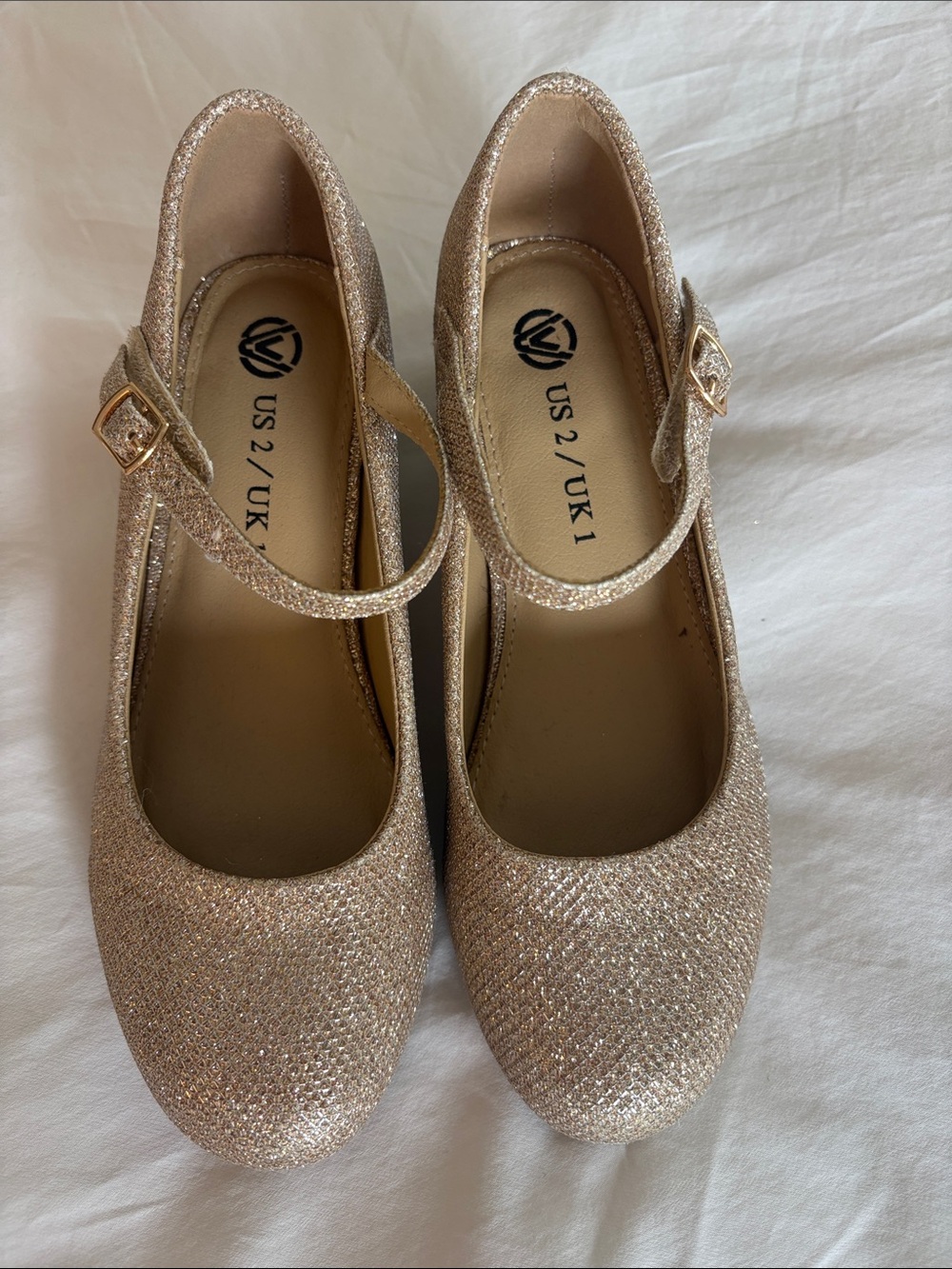 Girls' Glitter Mary Jane Heel in Gold